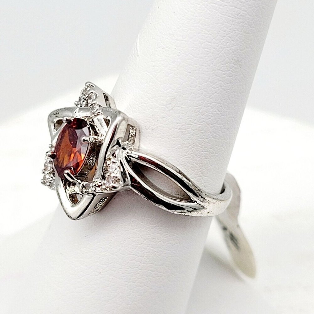 Sz 6 Star of David Ring Cubic Zirconia's Faux Rustic Red Oval Stone Silver Plate - Picture 5 of 8